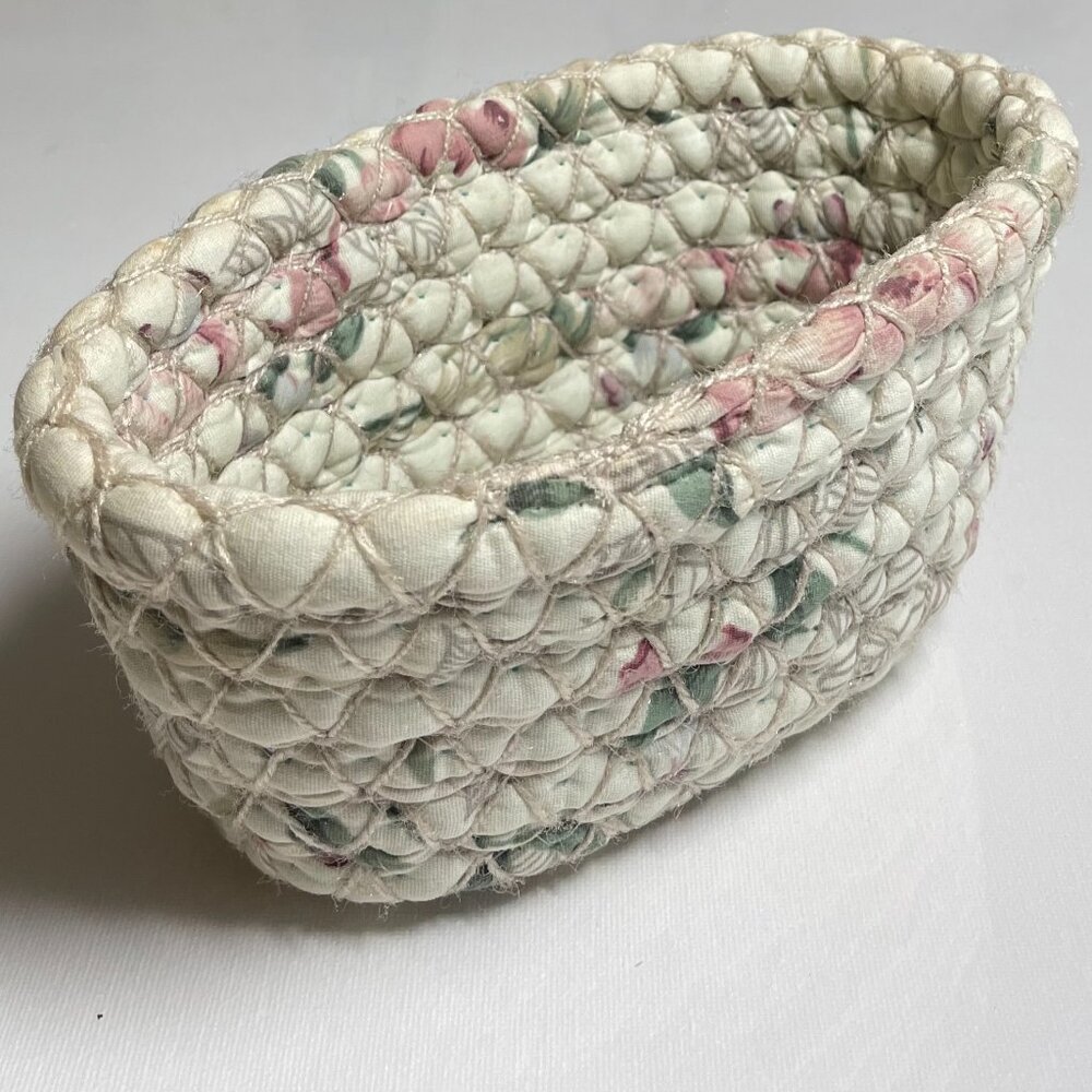 Rolled Braided Rag Rug Basket Handmade Shabby Chic Country